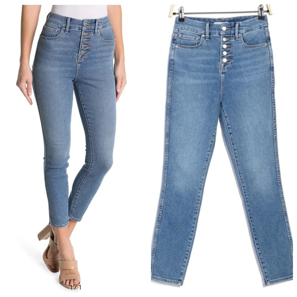 Good American Good Curve Exposed Button Ankle Crop Jeans Size 18